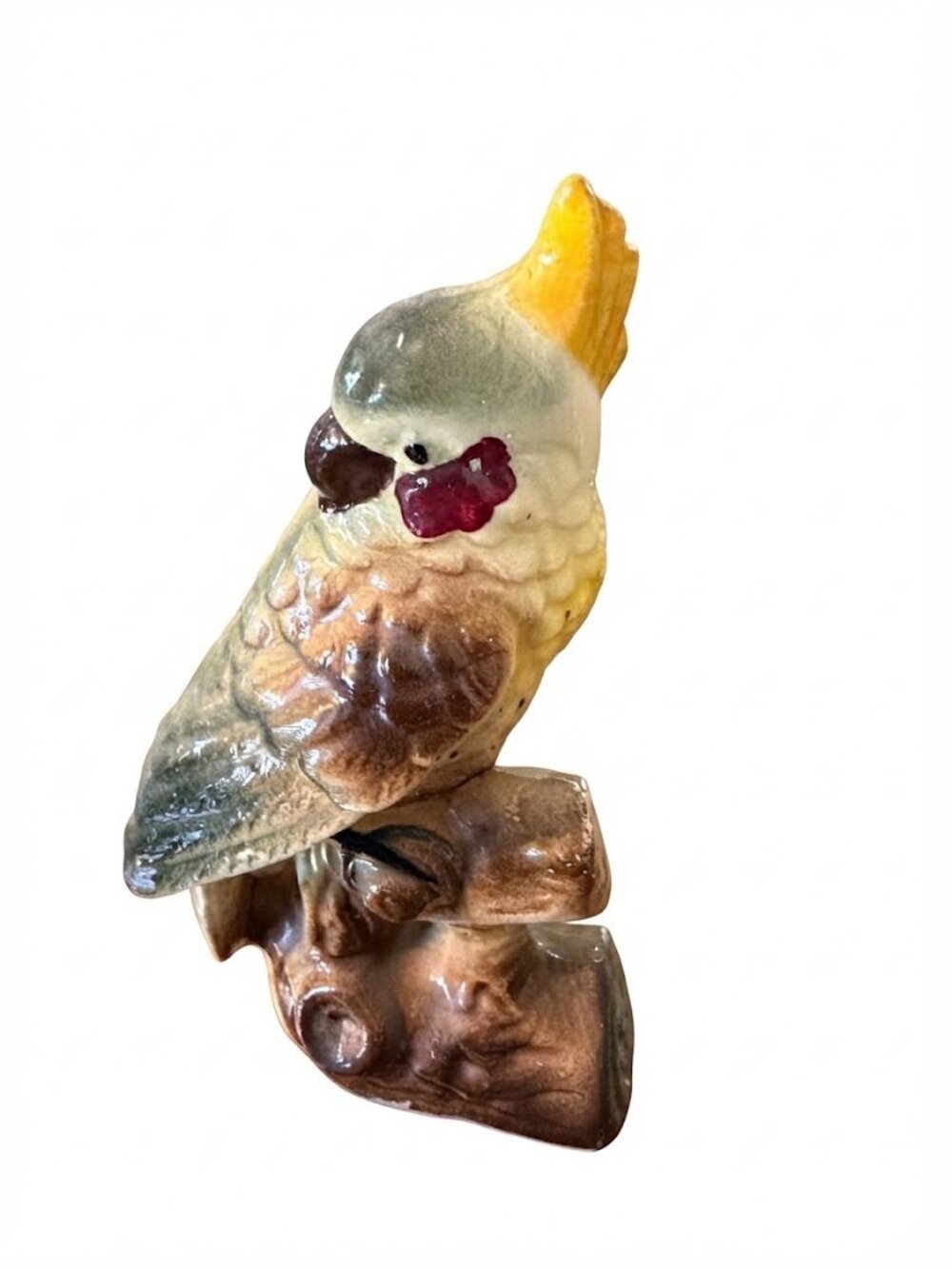 Vintage Mid-Century Hand-Painted Ceramic Cockatiel/Parrot Figurine.